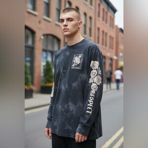 Urban Heritage Long Sleeve Graphic Tee with Rose Design-Trust-Respect-Small